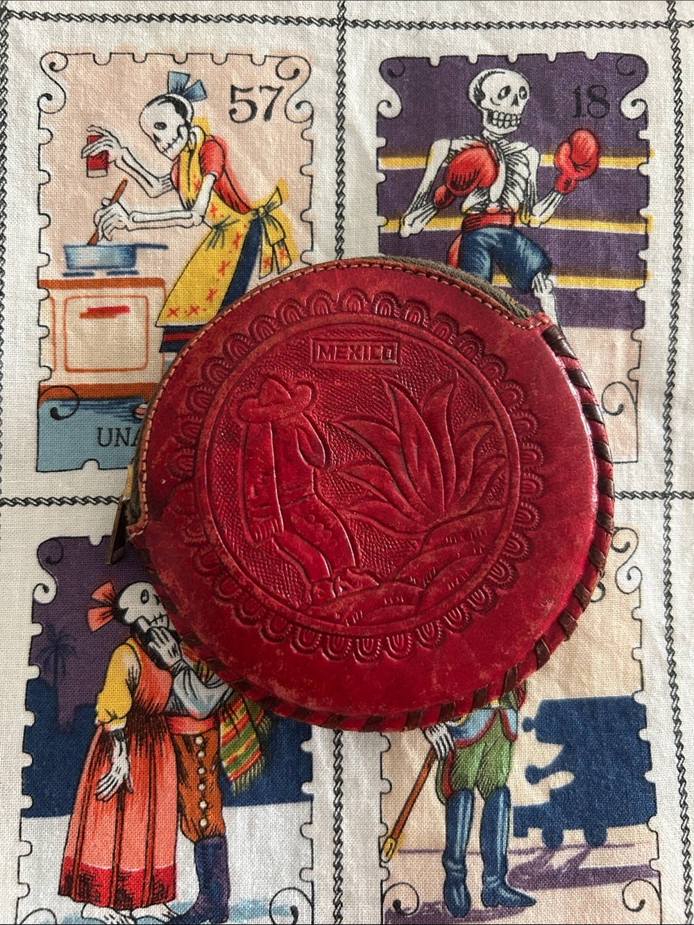Handcrafted Red Mexican Leather Coin Purse-Vintage circa 1950